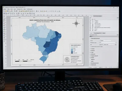 Compositor de Impressão do QGIS com layout finalizado de mapa temático coroplético do Brasil